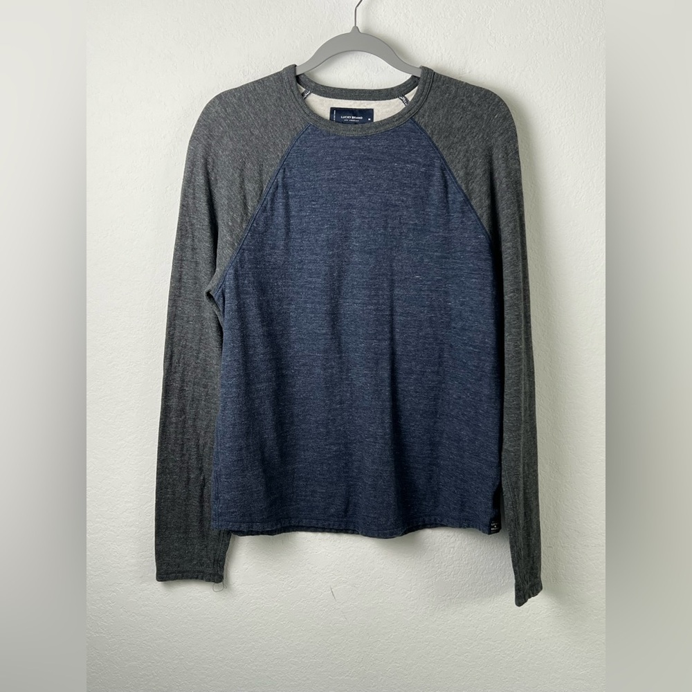 Lucky Brand Blue & Gray Baseball Lightweight Crewneck Cotton Sweatshirt